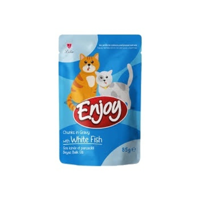 Enjoy Pouch Beyaz Balıklı Yaş Kedi Maması 85 Gr